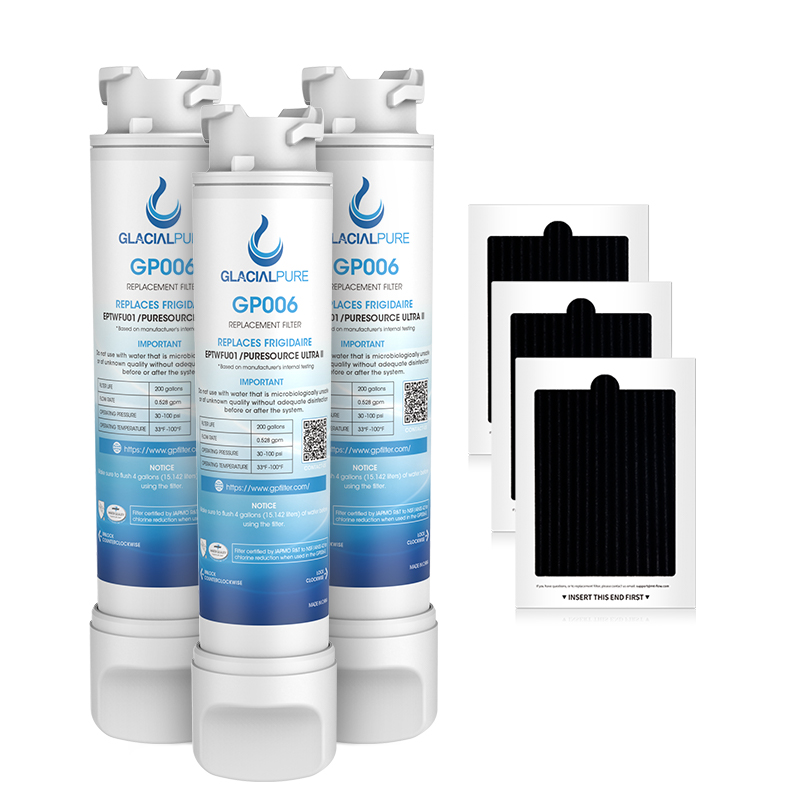 GlacialPure 3Pack EPTWFU01 Refrigerator Water Filter Combo With PAULTRA Air Filter