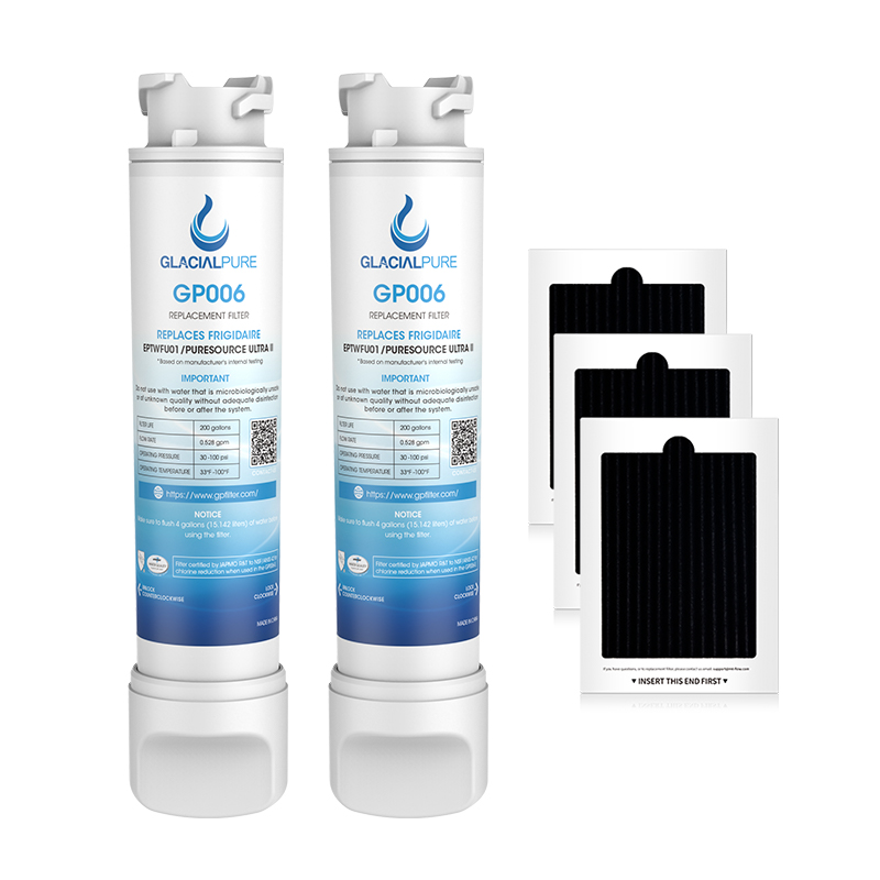 GlacialPure 2Pack EPTWFU01 Refrigerator Water Filter Combo With PAULTRA Air Filter